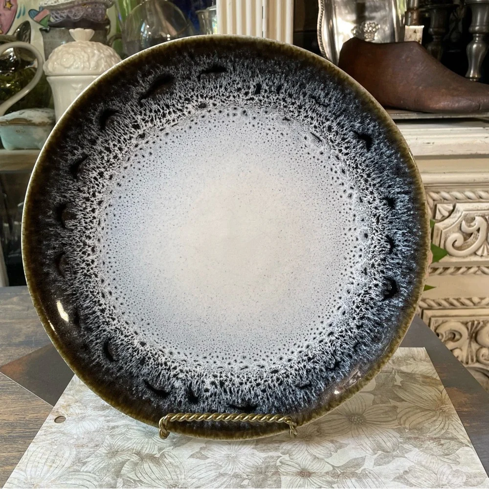 West Elm reactive glaze black white stoneware dinner plate